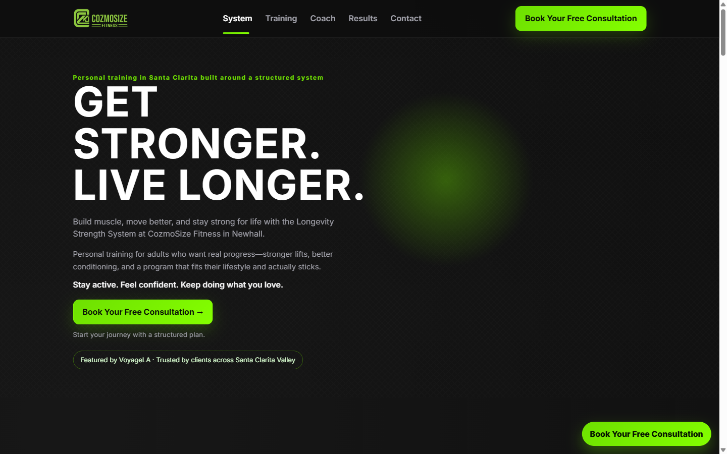 CozmoSize Fitness — Get Stronger. Live Longer. hero section